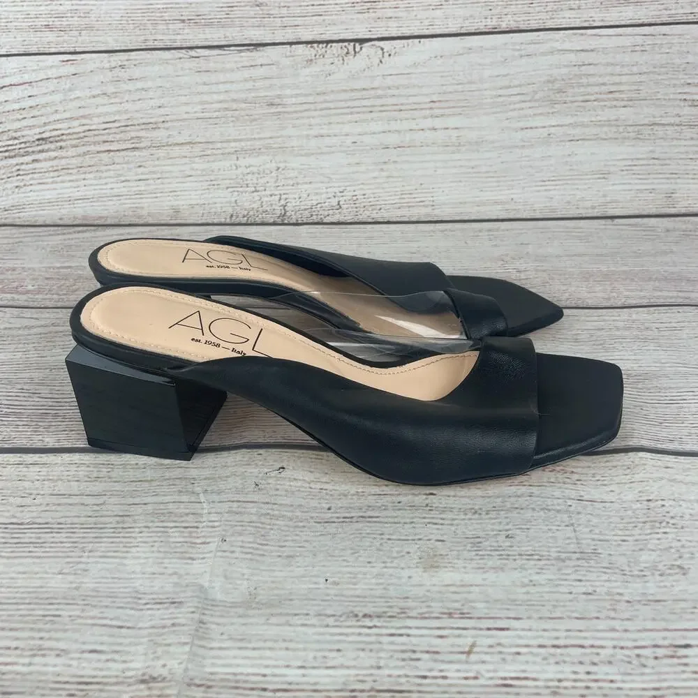 AGL Angie Womens EU 36.5 US 6.5 Slip On Cube Heels Black Heather